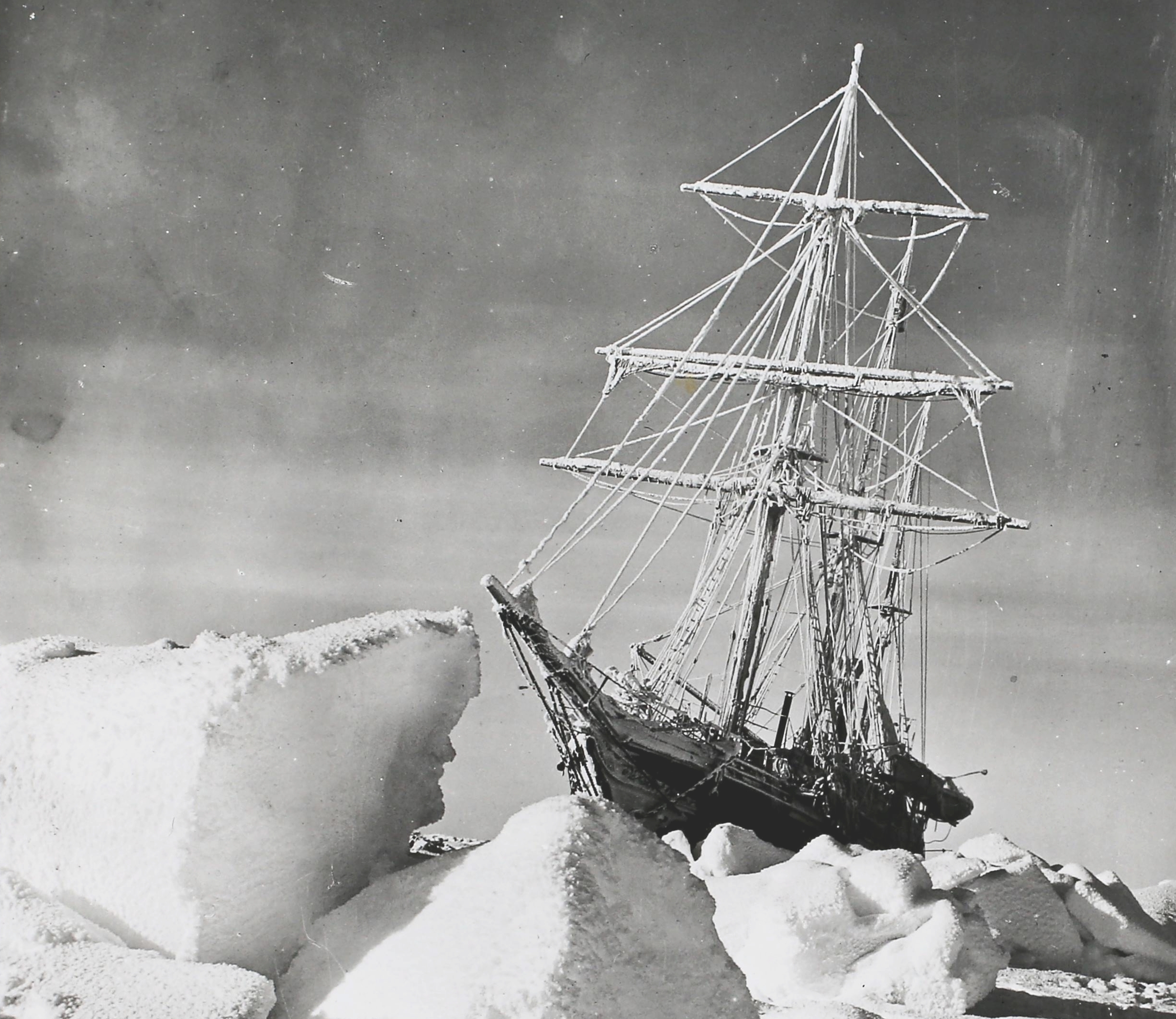 The Endurance, Ernest Shackleton's ship, trapped in Antarctic pack ice. Photographed by Frank Hurley, 1915